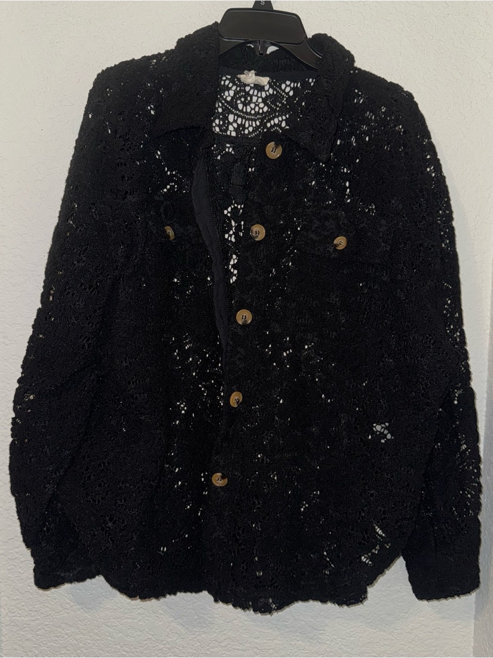 oversized BiBi black crochet lace shacket